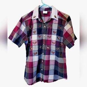 Vintage 90s Blouse Patchwork Country Button-up Cotton Shirt Bobbie Brooks